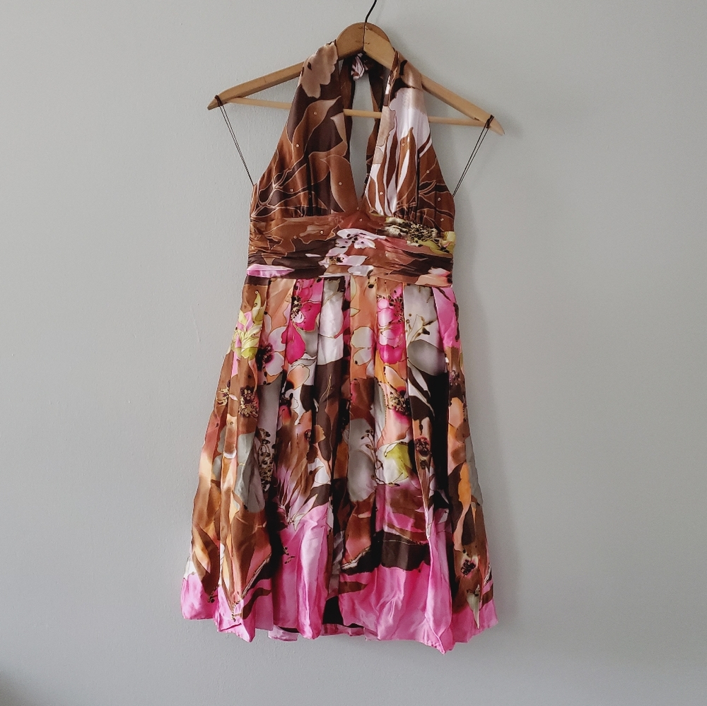 Adrianna Papell Silk Floral Halter Dress